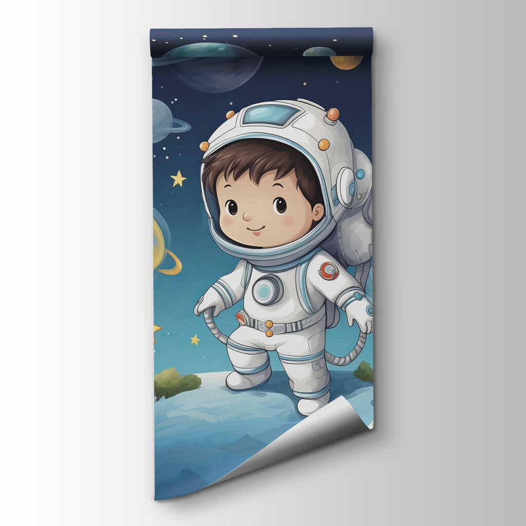 Astronauta entre planetas coloridos — vista do produto