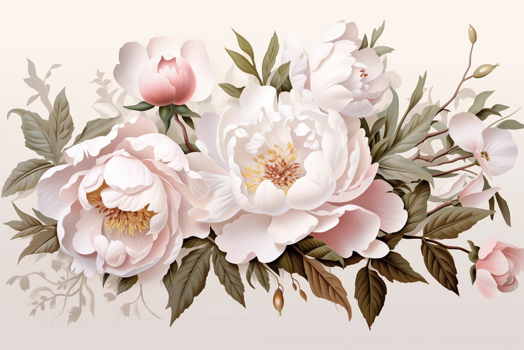 Peónias cor-de-rosa em grinalda — design completo