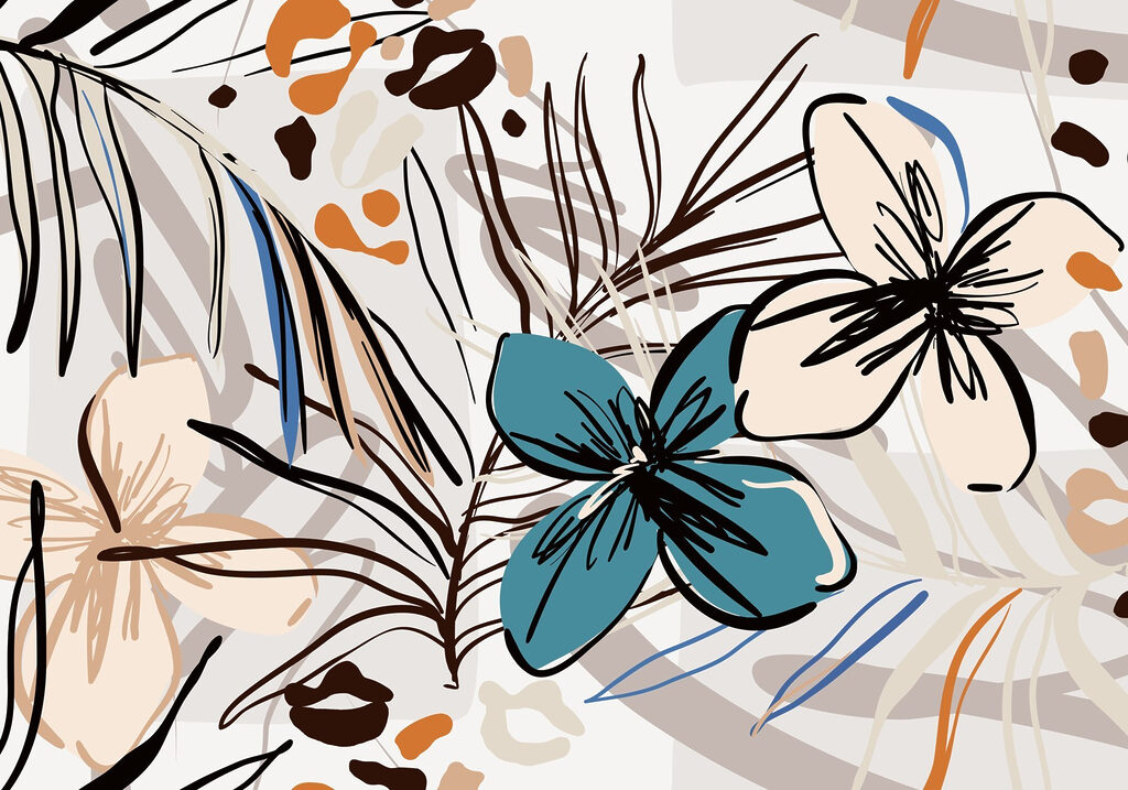 Flores tropicais em contornos — design completo