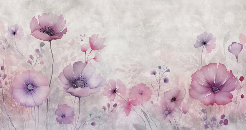 Flores silvestres em névoa — design completo