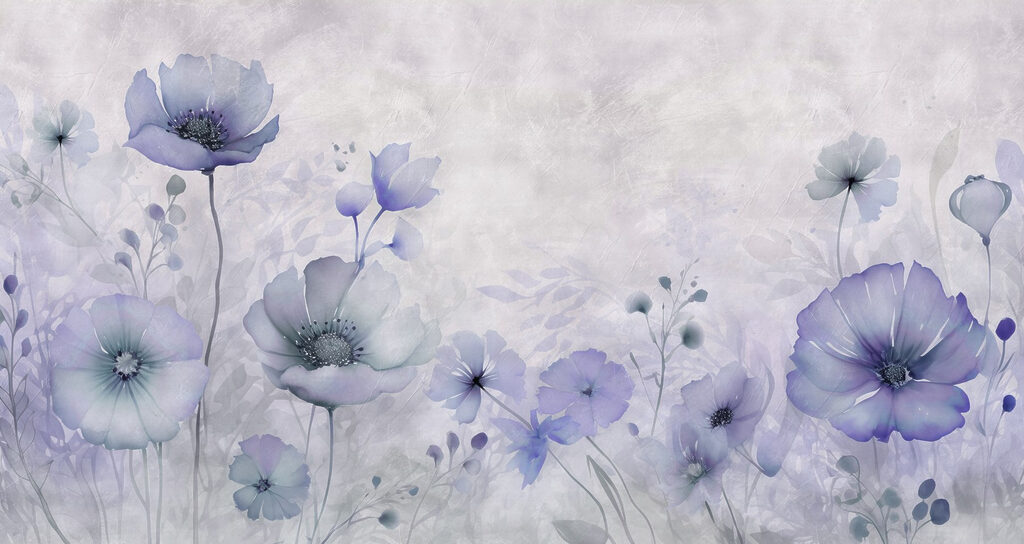 Flores silvestres em névoa — design completo