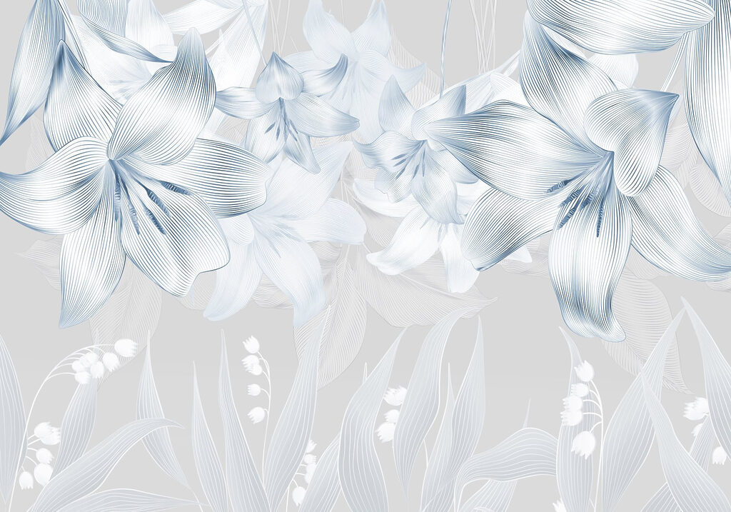 Flores pendentes sobre folhagem — design completo