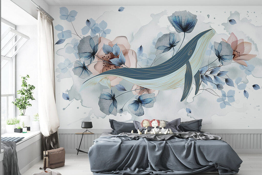 Baleia entre flores azuis — interior 2