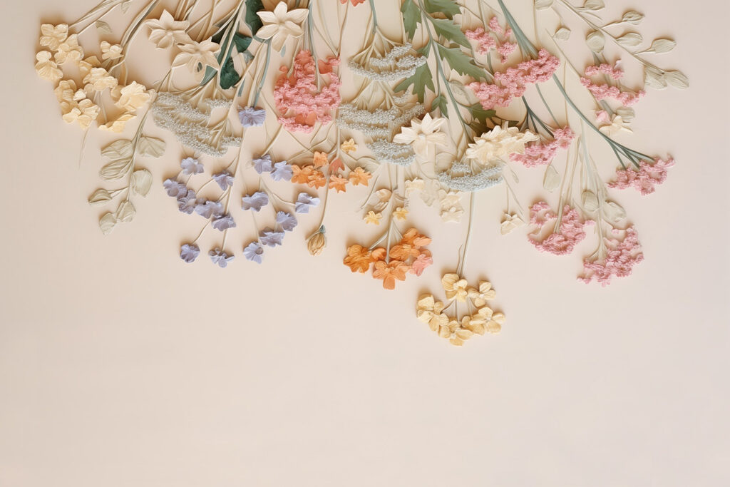Flores pendentes em rosa — design completo