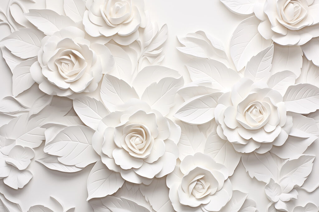 Rosas brancas em relevo — design completo