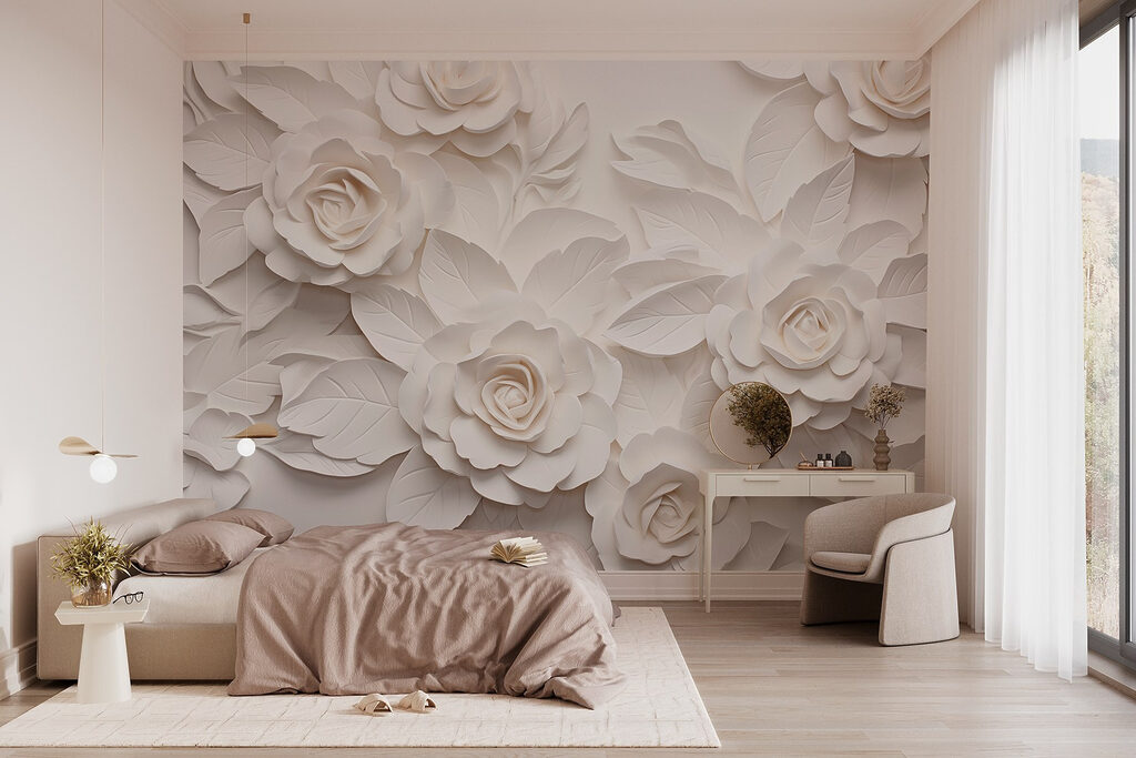 Rosas brancas em relevo — interior 1