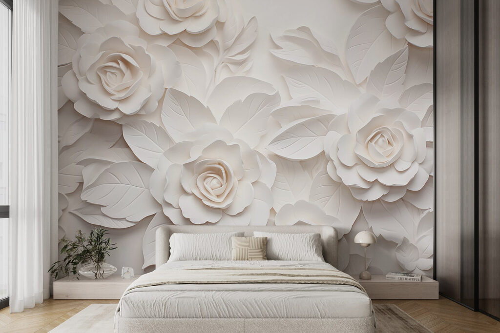 Rosas brancas em relevo — interior 2