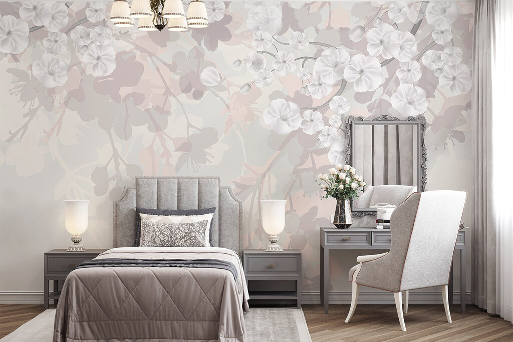 Flores brancas em cachos num interior