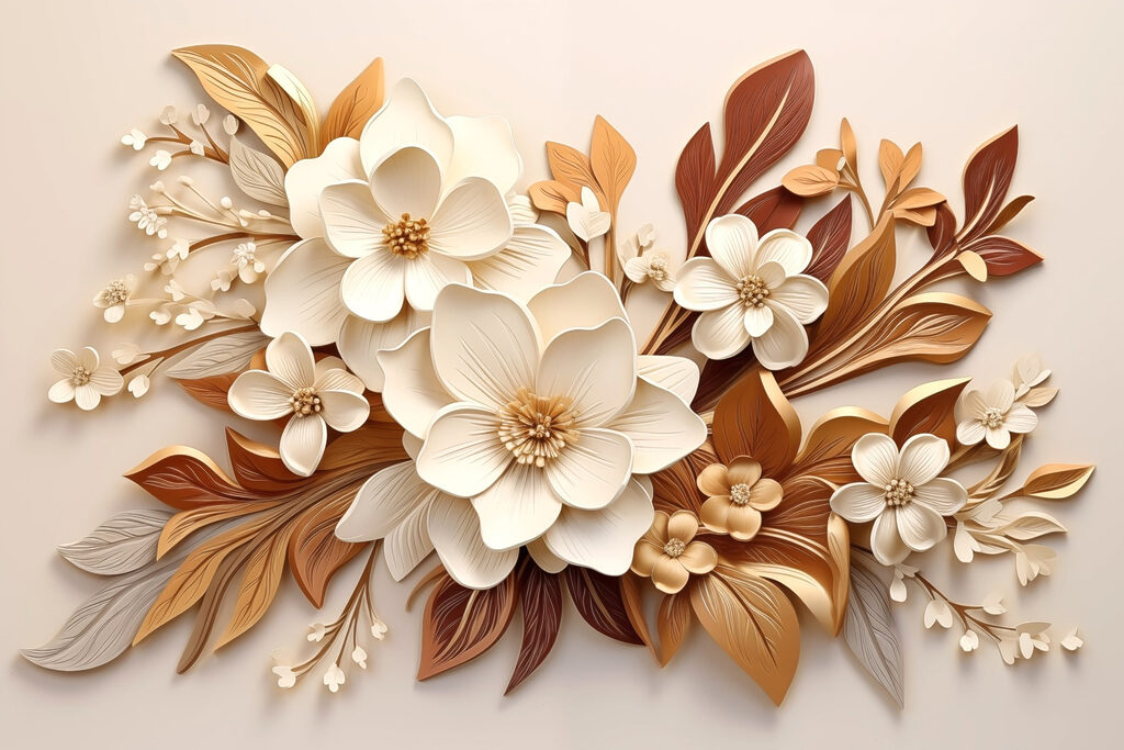 Flores com folhas cobreadas — design completo