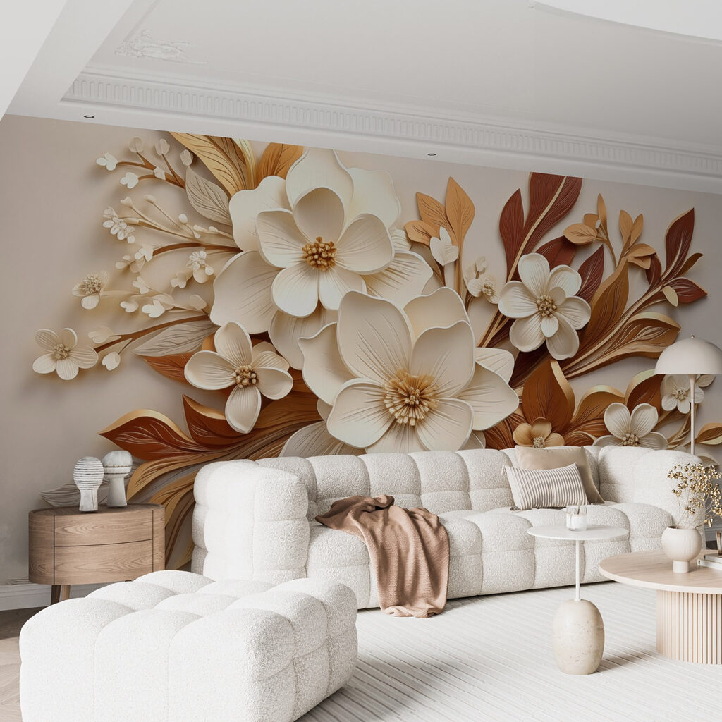 Flores com folhas cobreadas num interior