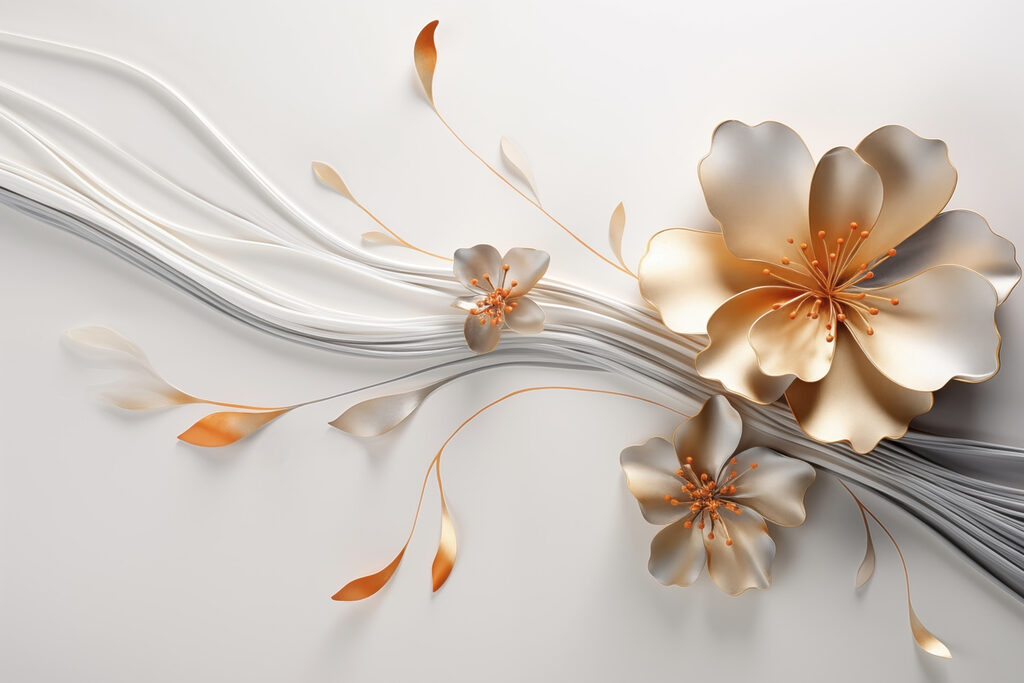 Flor dourada entre linhas — design completo