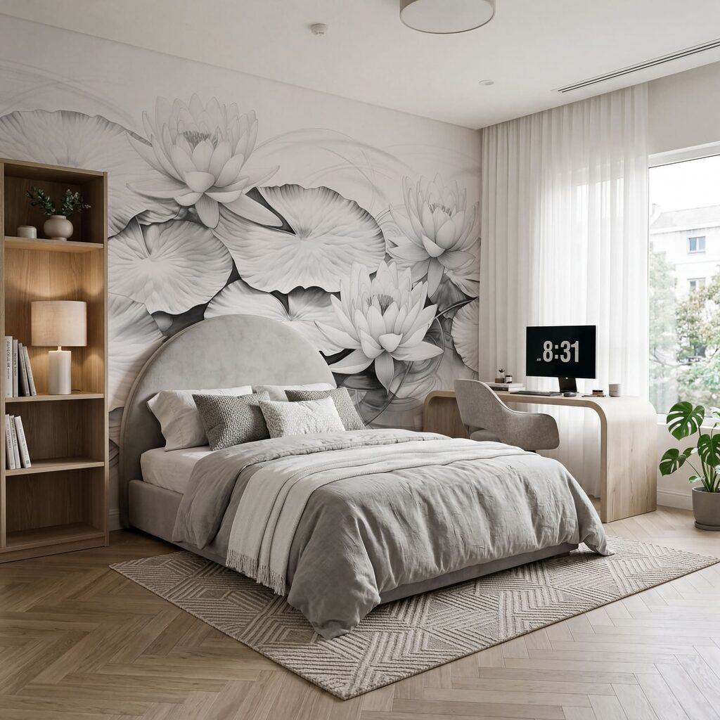 Lótus brancos em relevo — interior 2