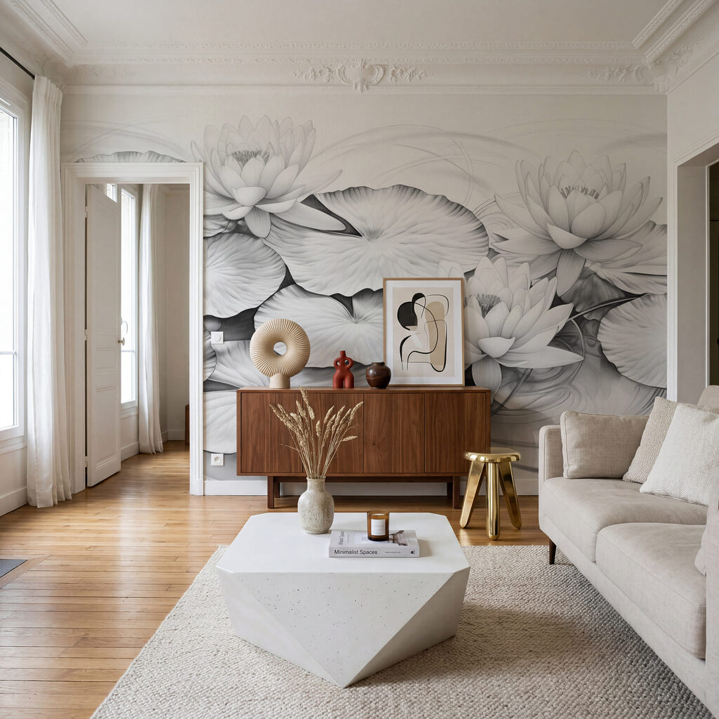 Lótus brancos em relevo — interior 1