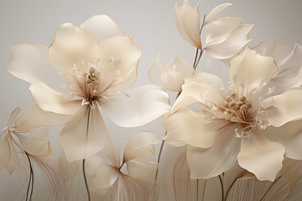 Flores claras sobre cinzento — design completo