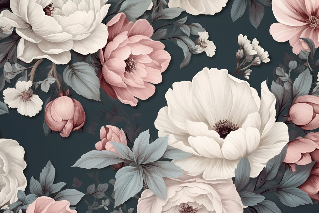 Peónias rosa em azul-petróleo — design completo