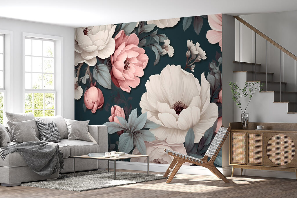Peónias rosa em azul-petróleo — interior 5