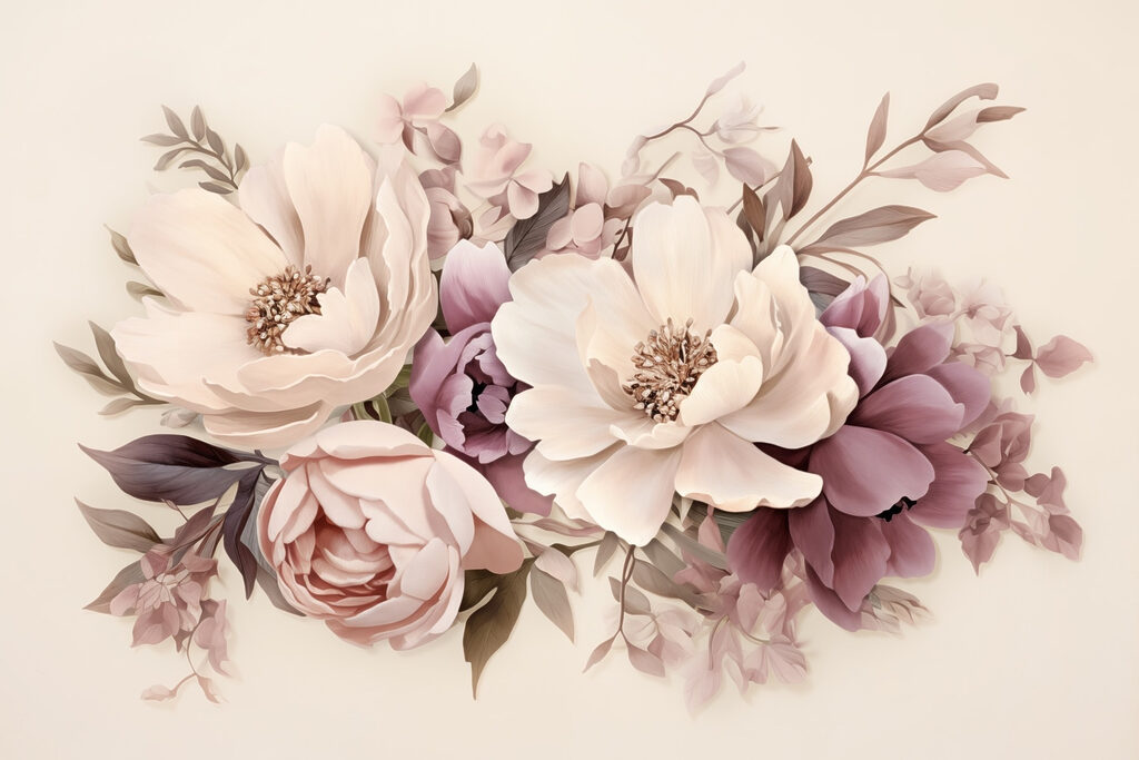 Ramo pastel sobre creme — design completo