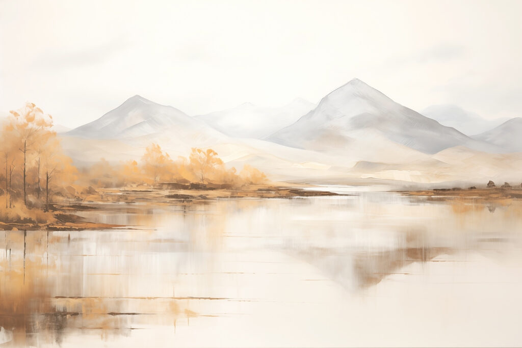 Lago outonal entre montanhas — design completo