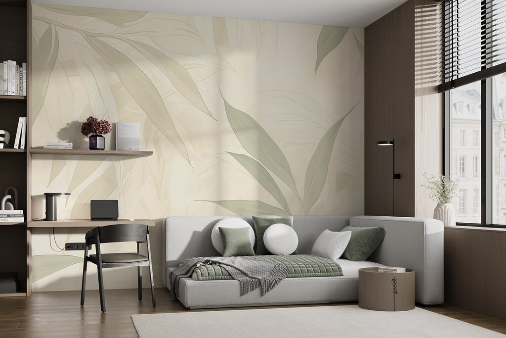 Folhas pálidas em verde-creme — interior 2