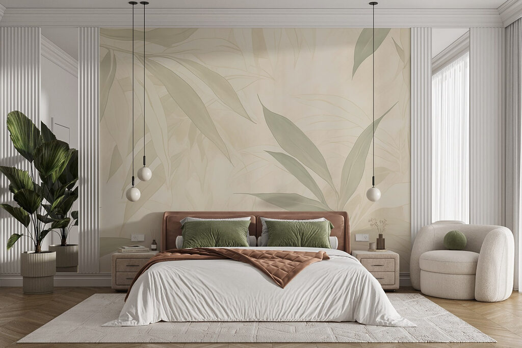 Folhas pálidas em verde-creme — interior 3