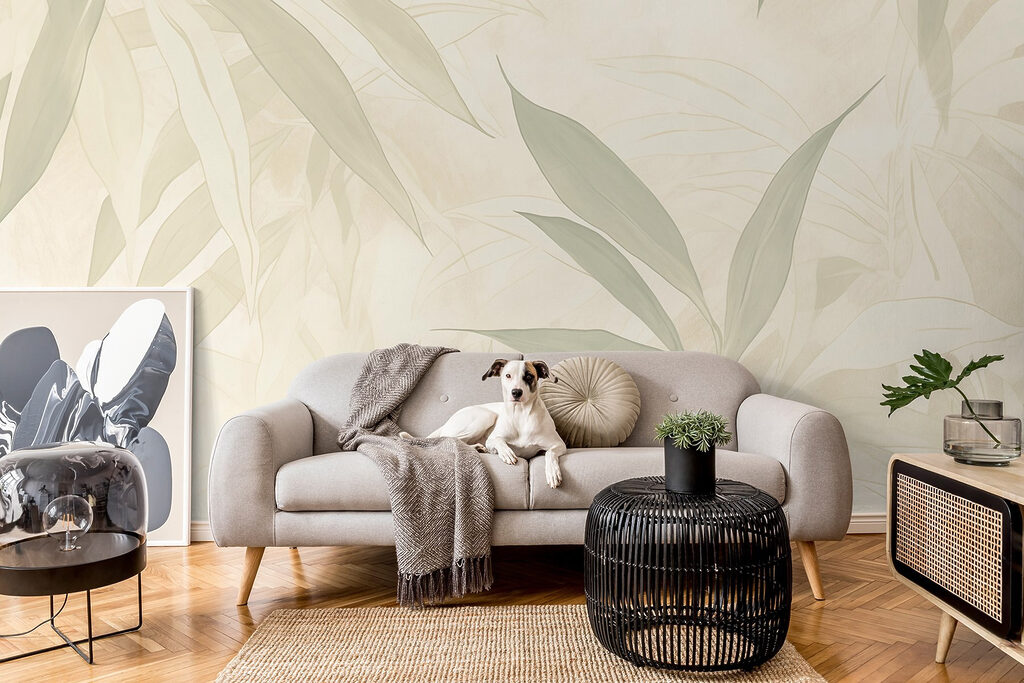 Folhas pálidas em verde-creme — interior 6