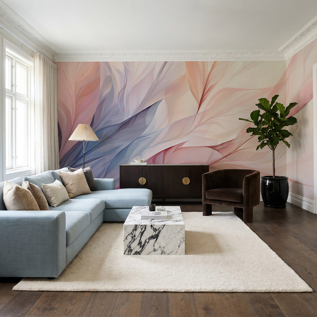 Folhas azuis e rosa — interior 3