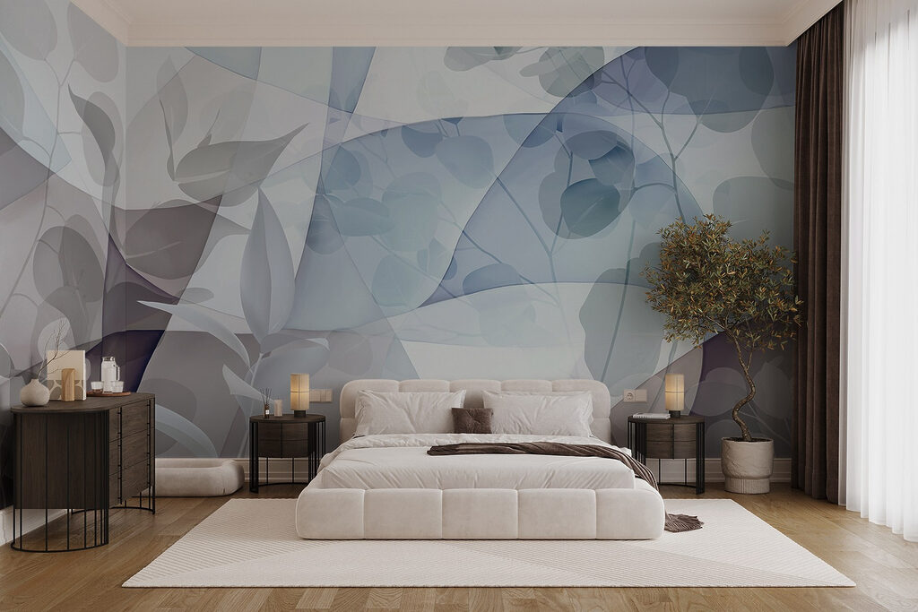 Manchas azuis com folhas — interior 1