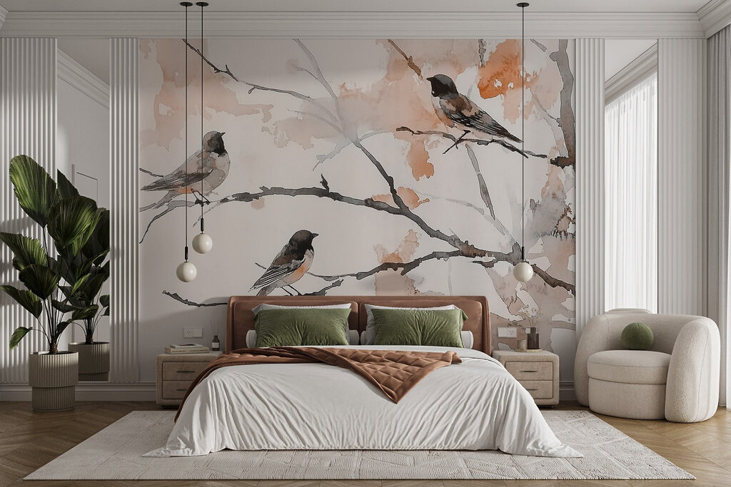Pequenas aves em aguarela — interior 1