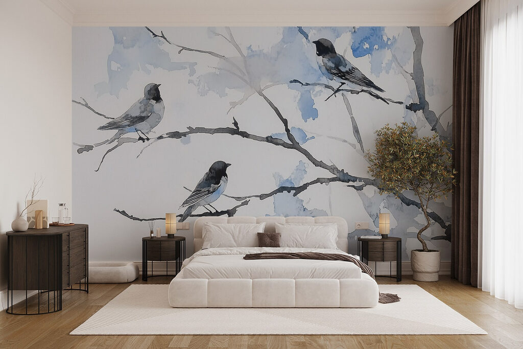 Pequenas aves em aguarela — interior 1