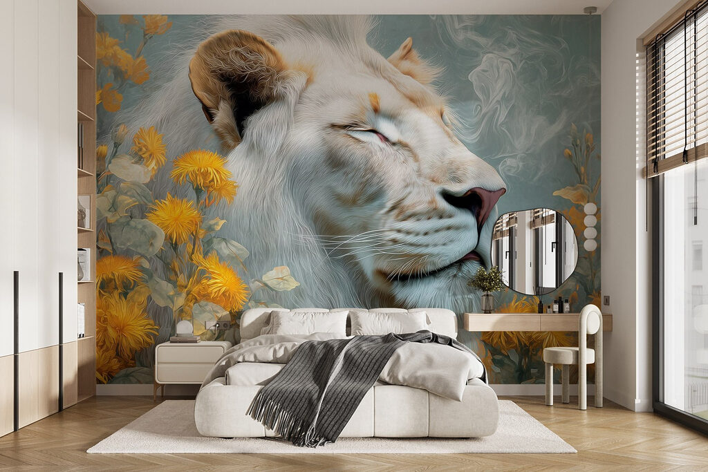 Leoa branca entre flores — interior 1