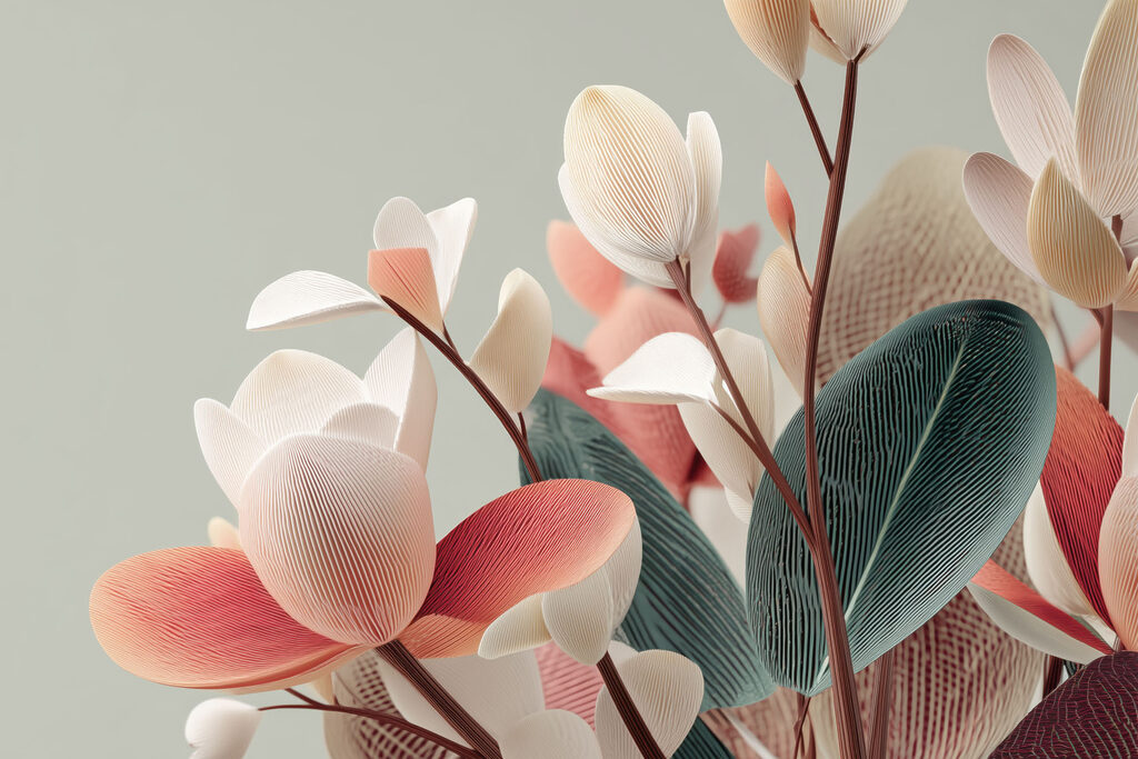 Flores rosa entre folhas — design completo
