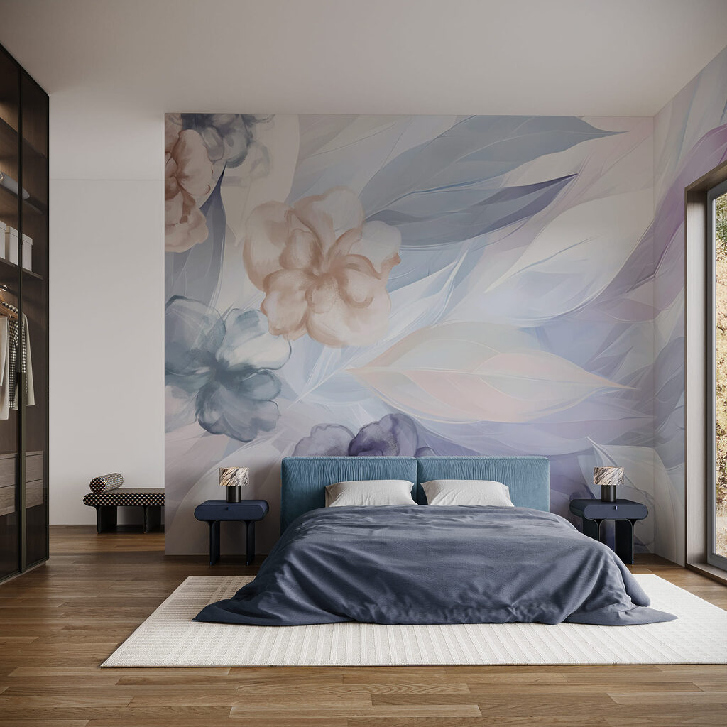 Folhas pastel entre flores — interior 1