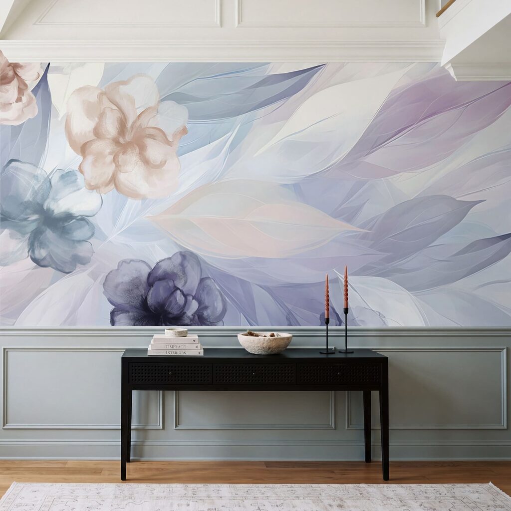Folhas pastel entre flores — interior 2
