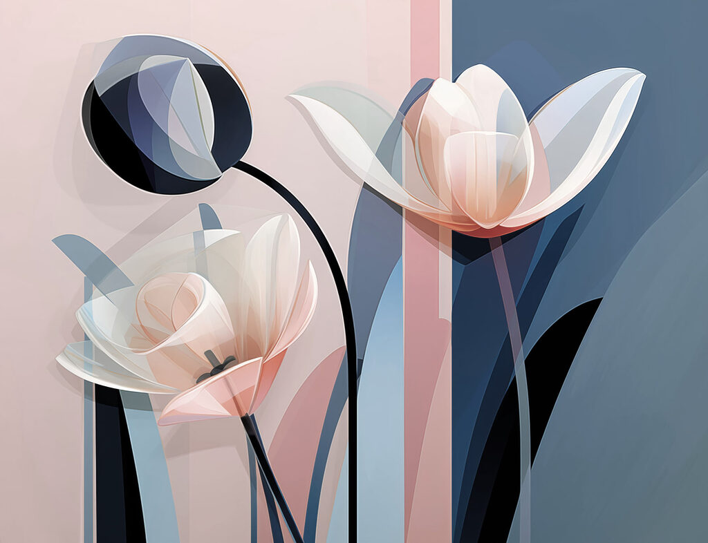 Flores rosa em blocos — design completo