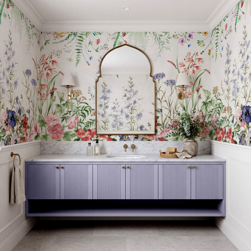 Jardim florido em branco num interior