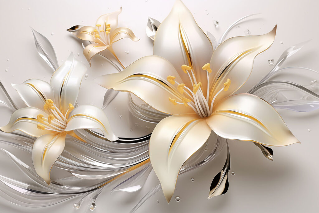 Lírios brancos com dourado — design completo