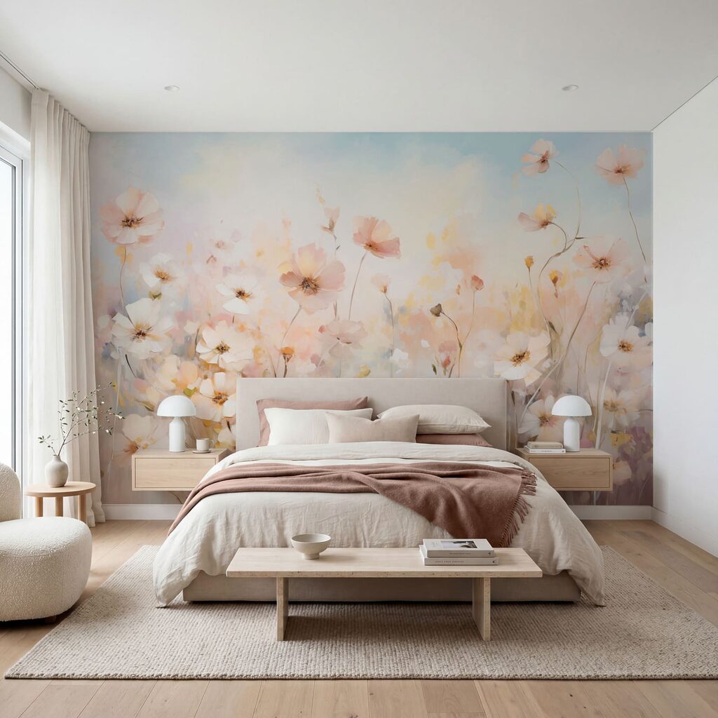 Pequenas flores em pastel num interior