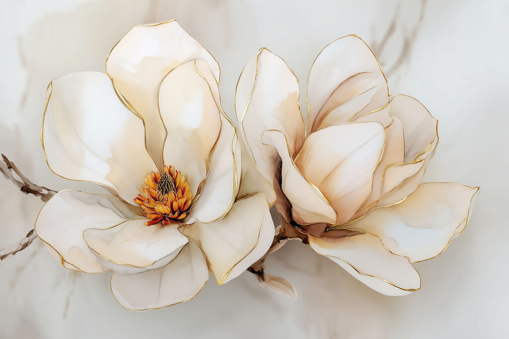 Duas flores com dourado — design completo