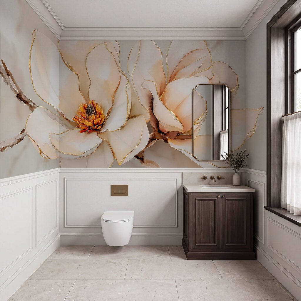 Duas flores com dourado num interior