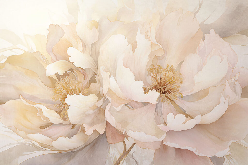 Flores suaves em bruma — design completo