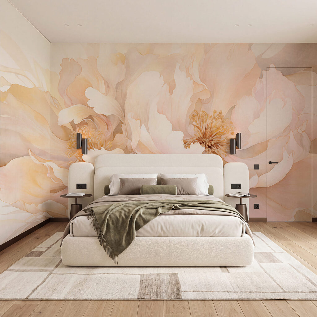 Flores suaves em bruma num interior