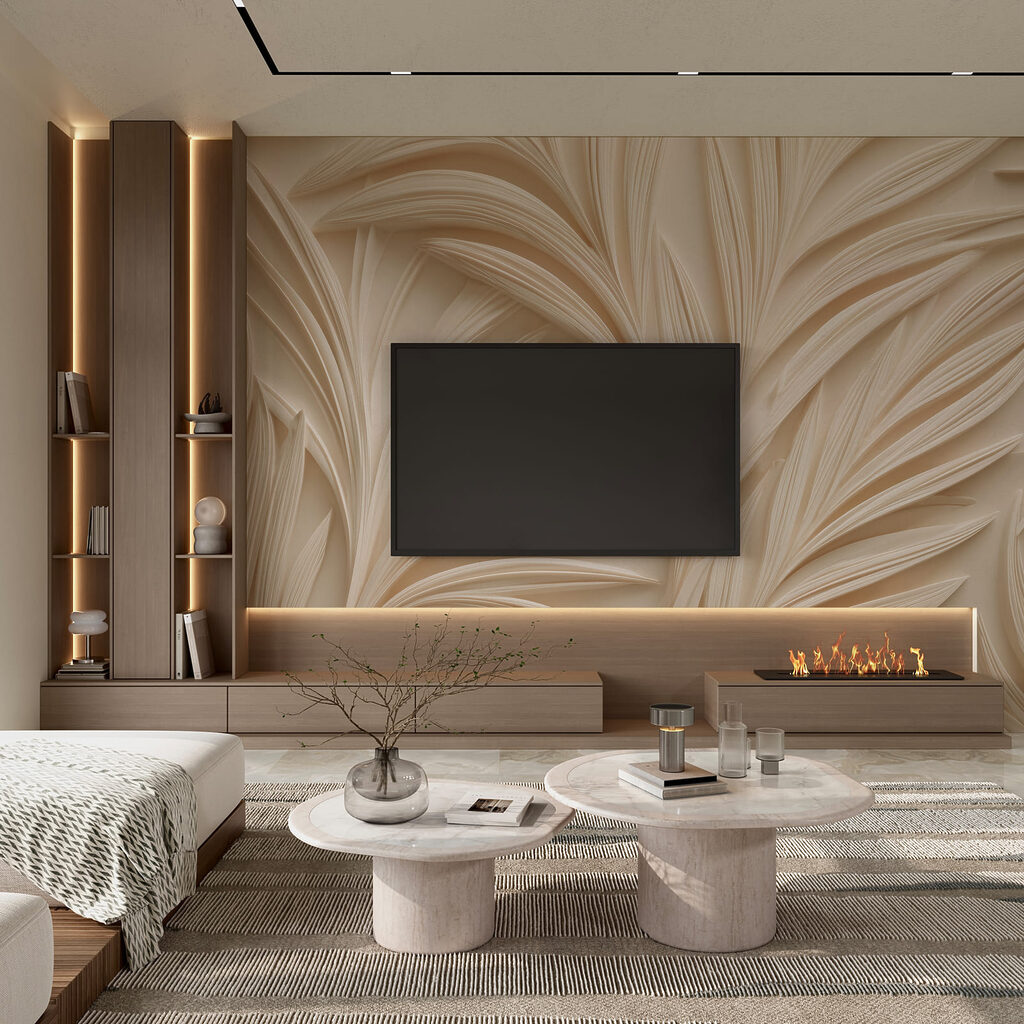 Palmas creme com sombras num interior