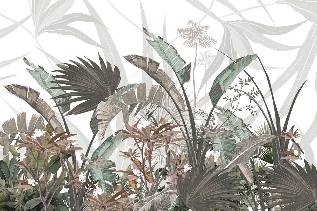 Folhas tropicais em gravura — design completo