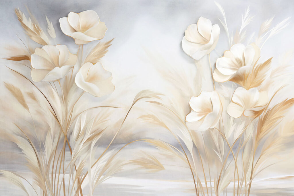 Flores creme sobre hastes — design completo